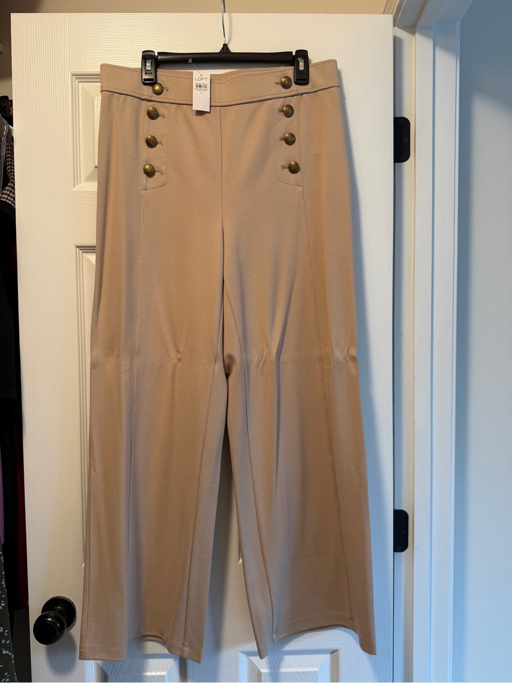 LOFT Tan Wide-Leg Sailor-Button Pants